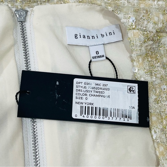 Gianni Bini Lissy Sequin Tweed Long Sleeve Button Front Mini Dress Champagne NEW - Picture 12 of 16